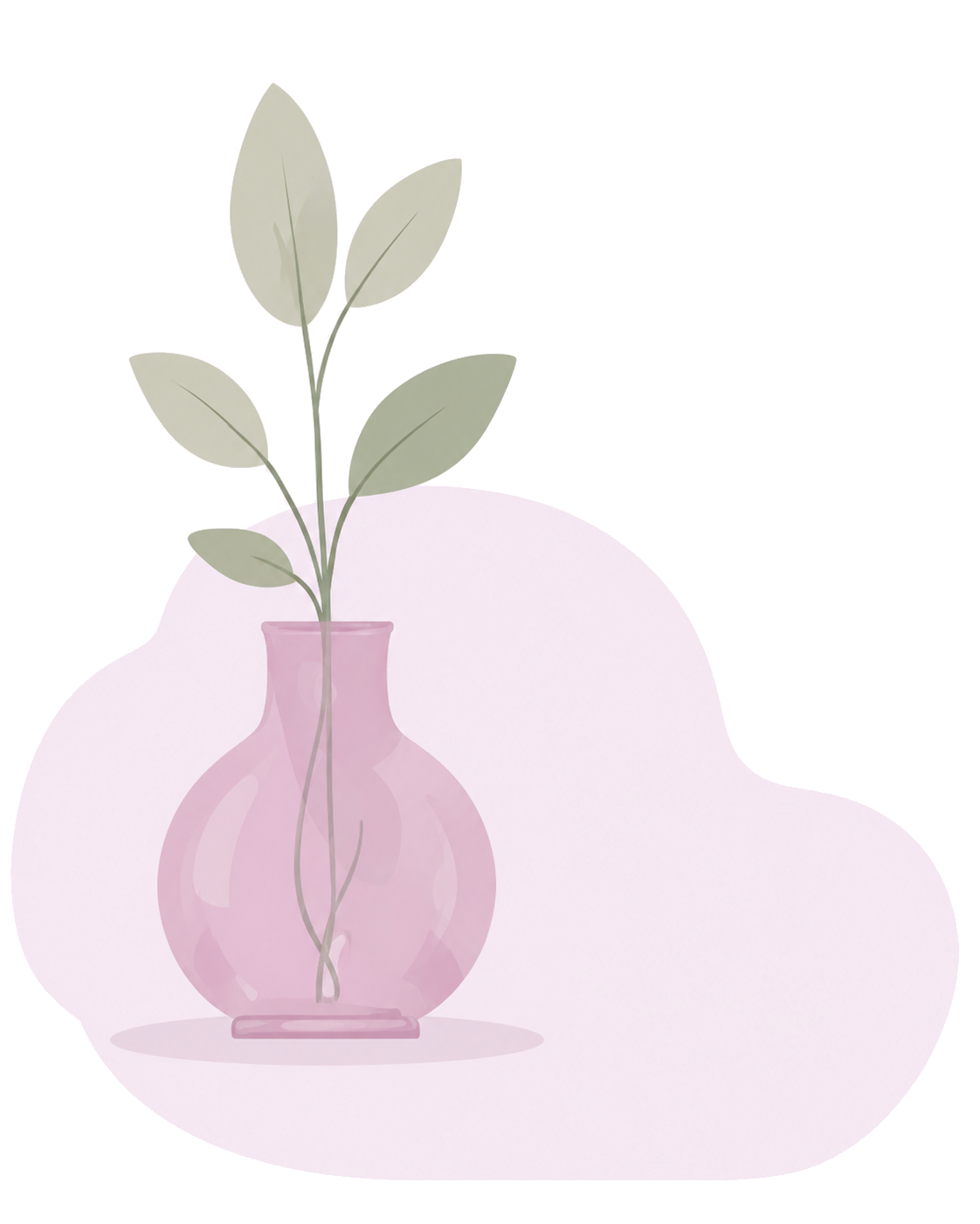 Ilustración suave de un florero con hojas